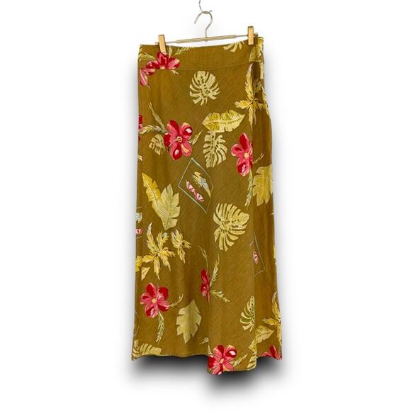 Vintage Dresses & Skirts - Y2K Vintage STUDIO JPR Linen Maxi Skirt Hibiscus Monstera Leaf Tropical Print 10